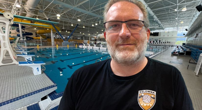 Ben Halsall in front of Kelowna's H20 pool