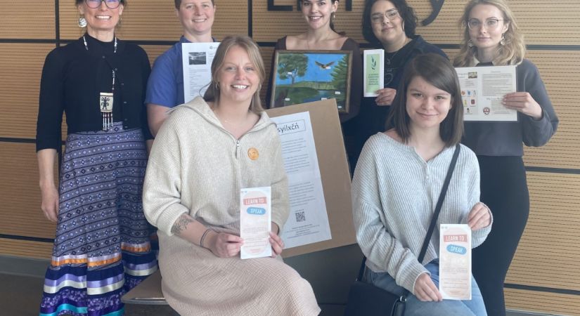 Indigenous language course students in front of the library