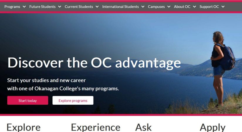 Image of the front page of the OC website. 