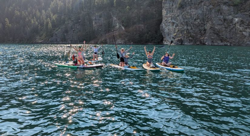 The paddlers midway on Kalamalka lake.