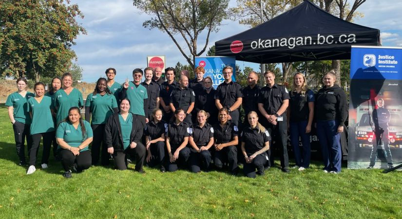 JIBC paramedic students together with Health and Social Development students from Okanagan College.  
