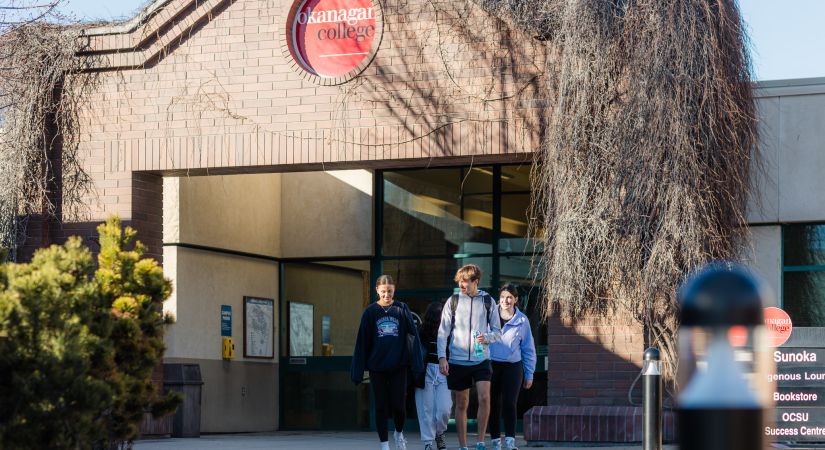 Students walking in front of Okanagan College Penticton campus