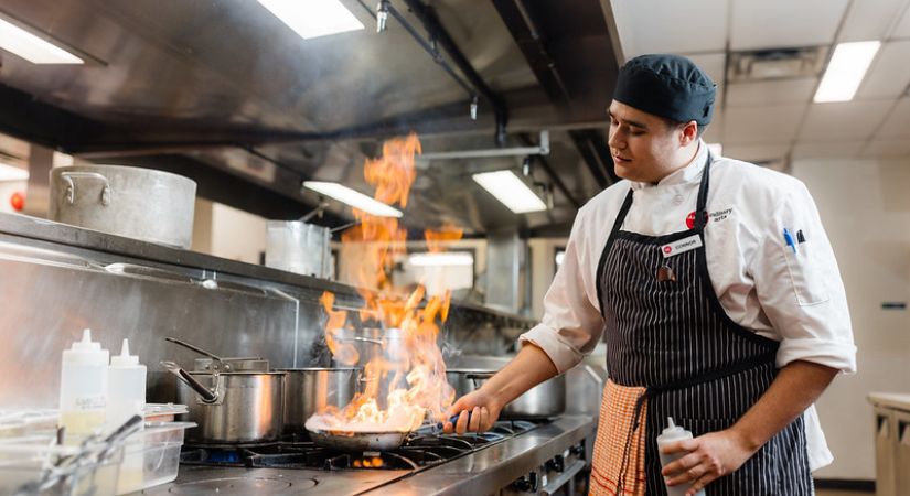 OC student Connor Hussey working in the Culinary department.