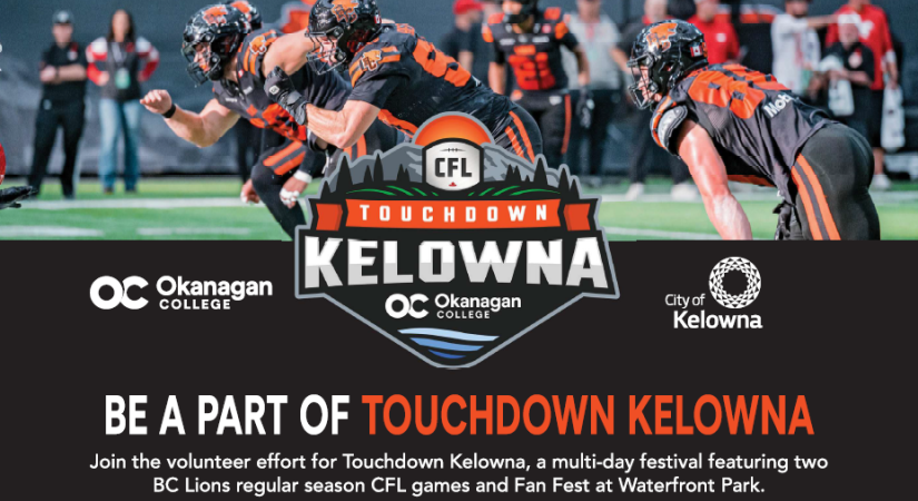 Touchdown Kelowna promotional image asking people to volunteer for the event.