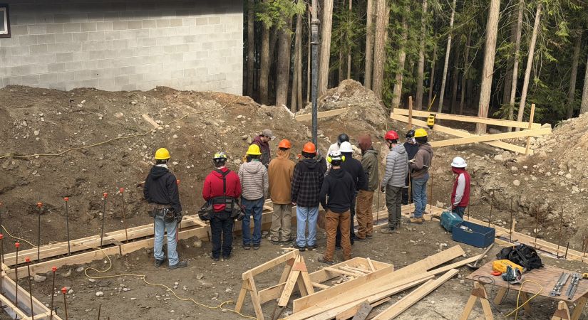 OC Carpentry Foundation students framing at Gardom Lake Kids Camp and Retreat Centre 